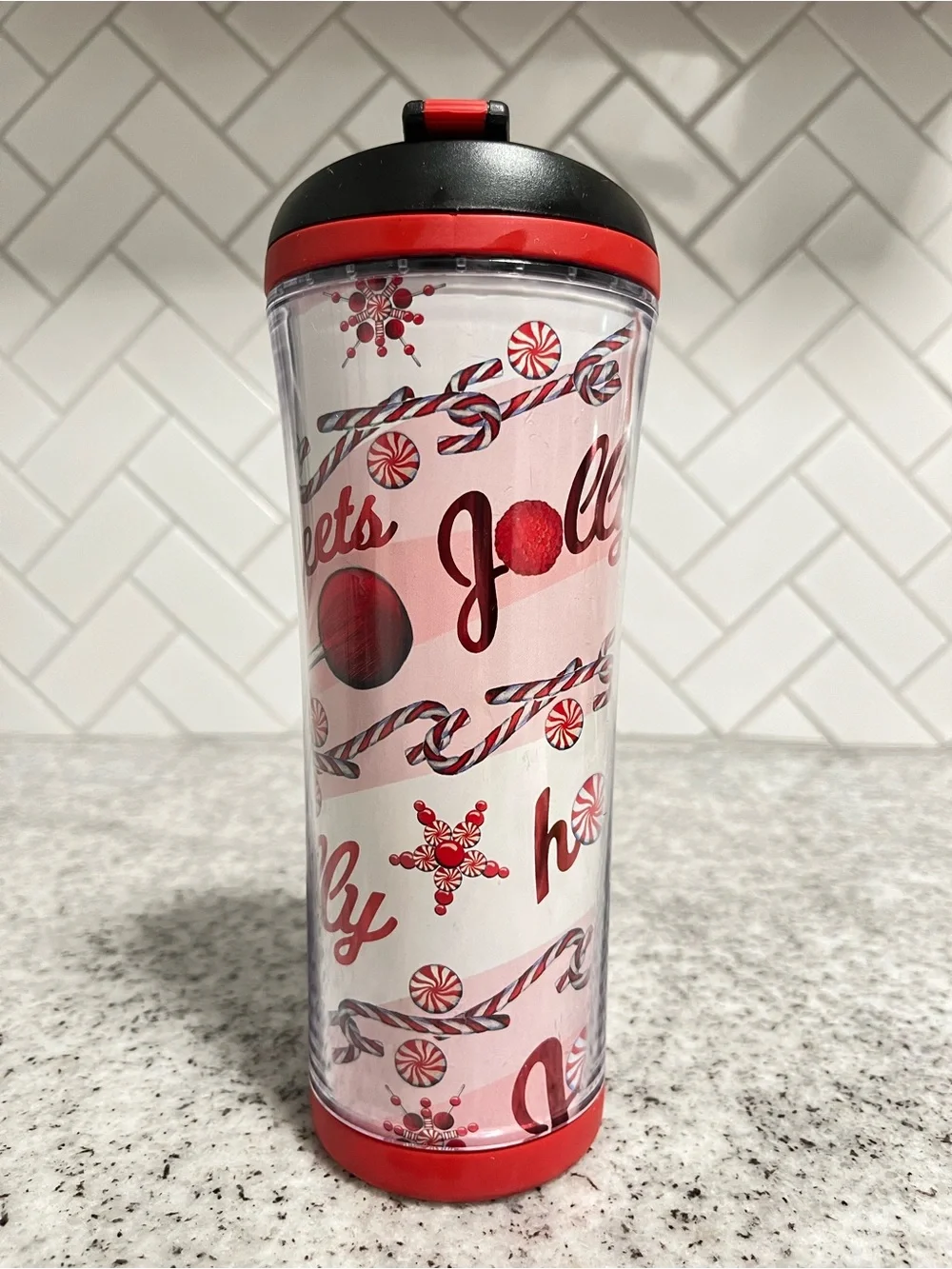 Starbucks Coffee 2007 Holiday Joy Hope Sweets Candy Cane Travel Tumbler 16 oz